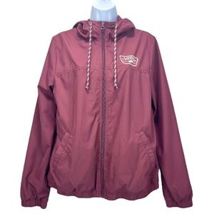 Vans Women's Large Maroon‎ Windbreaker Full Zip Hooded Jacket